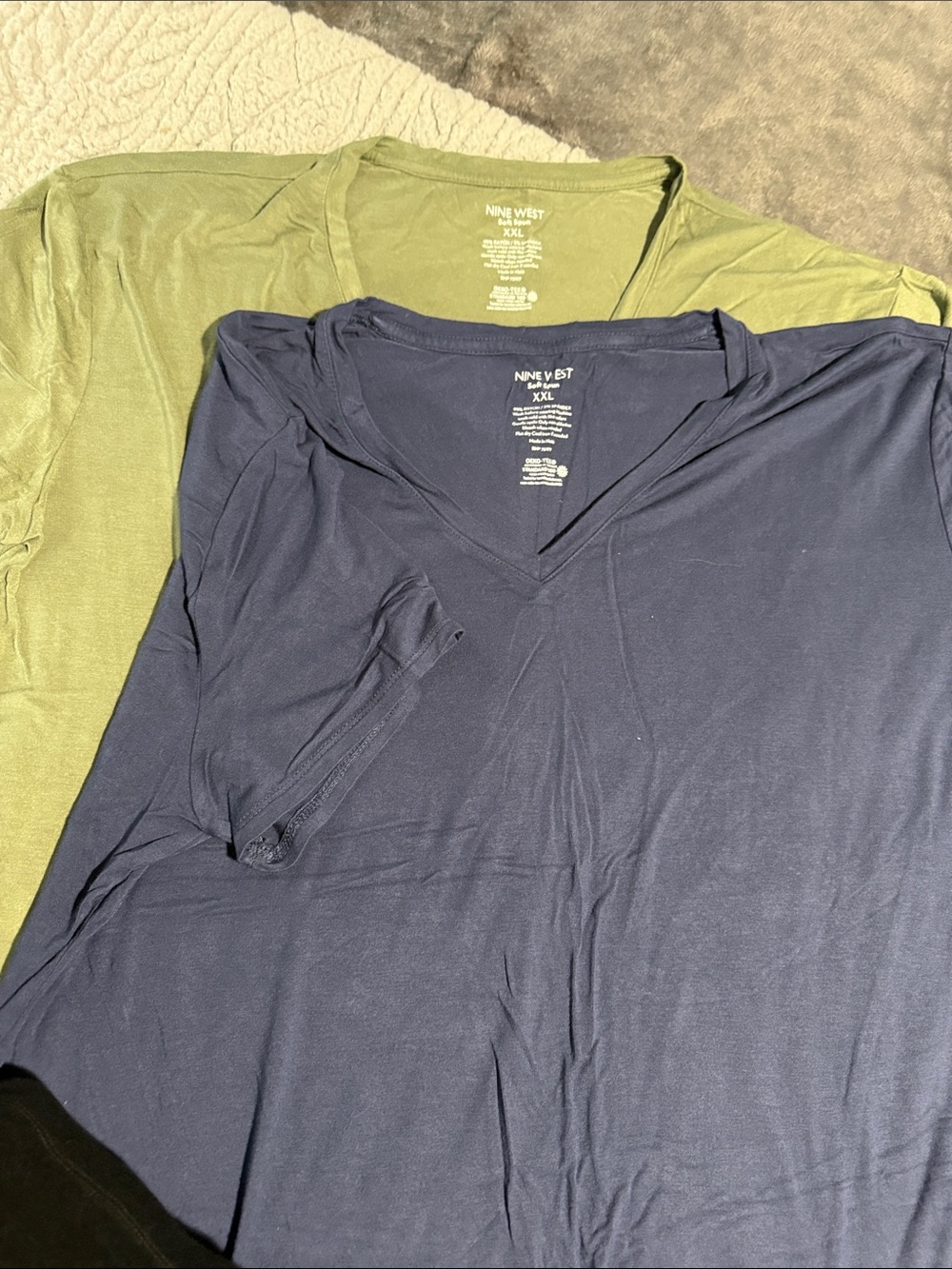 Nine West Short Sleeve V-Neck Tee in Navy and Olive Green